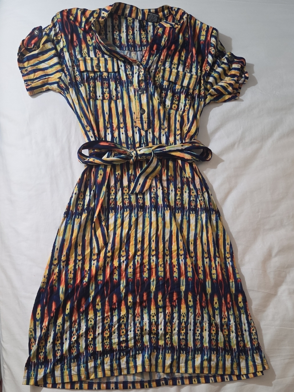 new directions Multicolor Striped Midi Shirt Dress with Belt